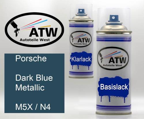 Porsche, Dark Blue Metallic, M5X / N4: 400ml Sprühdose + 400ml Klarlack - Set, von ATW Autoteile West.